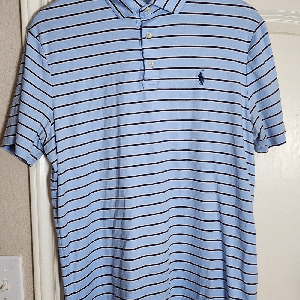 Polo Golf Ralph Lauren Shirt Mens Large Polo Short Sleeve Casual Stripes Blue - Picture 1 of 3